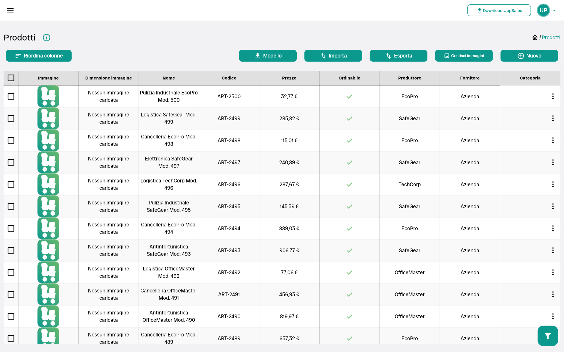 Importing an Excel price list into UppSales